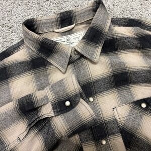 Rogue Territory BM Flannel Shirt Pearl Snap Beige Black USA XXL (FITS ~M) READ